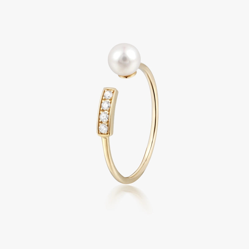 Jazmine 14K Solid Gold Pearl and Diamond Ring - YE-UX