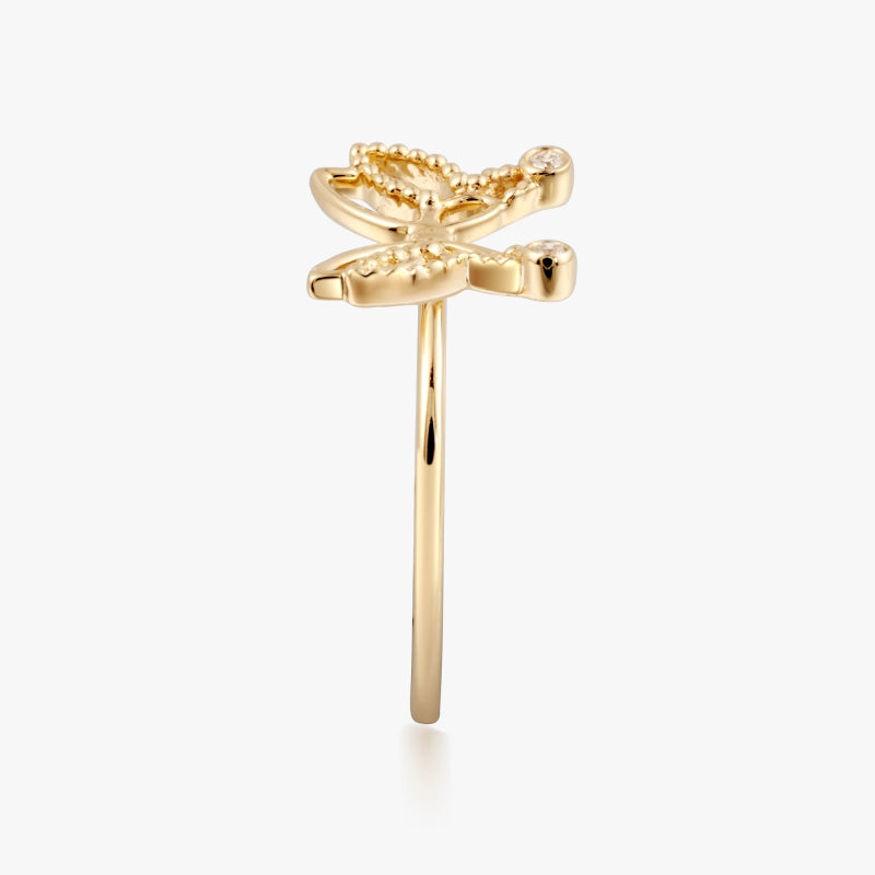 Dallas 14K Solid Gold Butterfly Diamond Ring - YE-UX