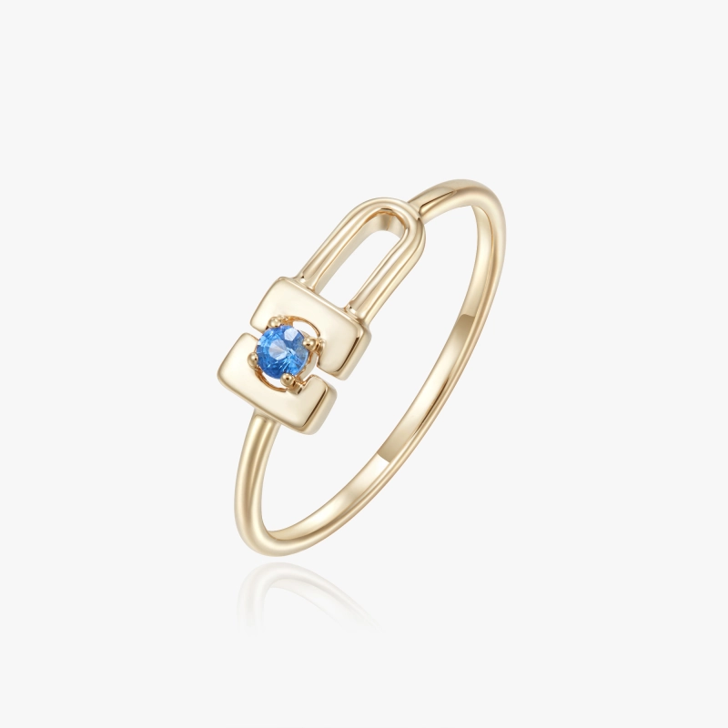 Lock 14K Solid Gold Sapphire Ring - YE-UX