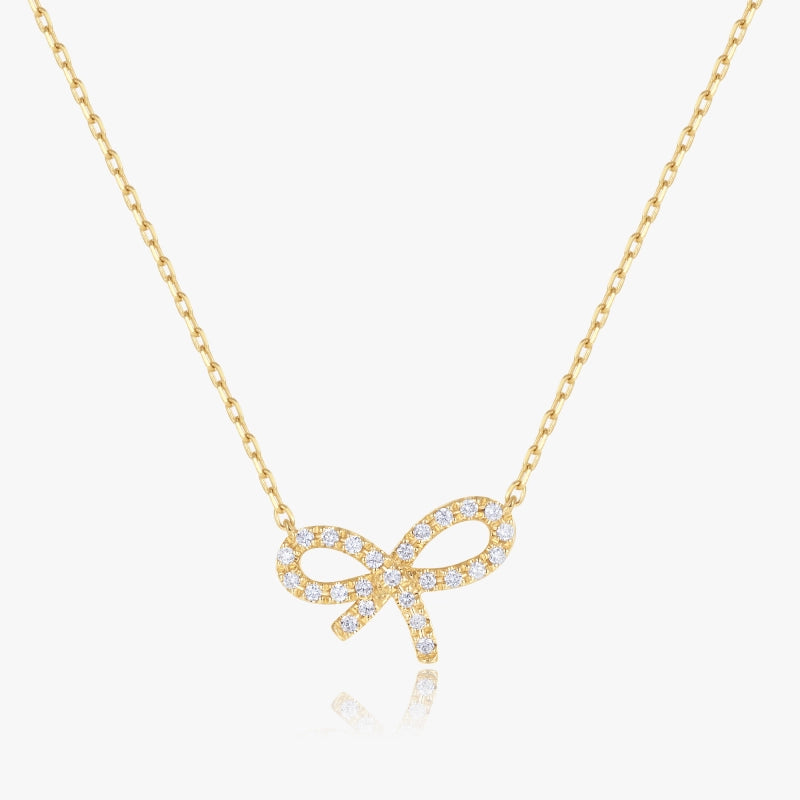 Butterfly Knot 14K Solid Gold Diamond Necklace - YE-UX