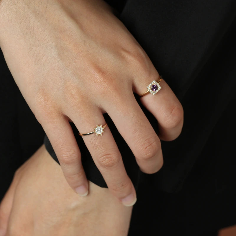 Luella 14K Solid Gold Amethyst and Diamond Cocktail Ring - YE-UX