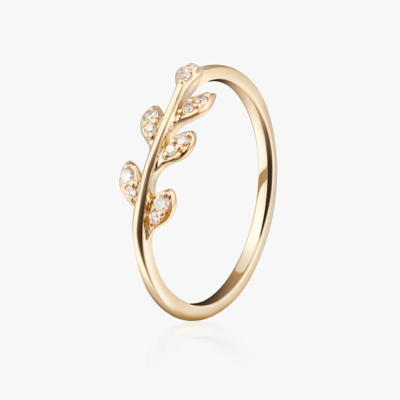 Amani 14K Solid Gold Leaf Diamond Ring - YE-UX