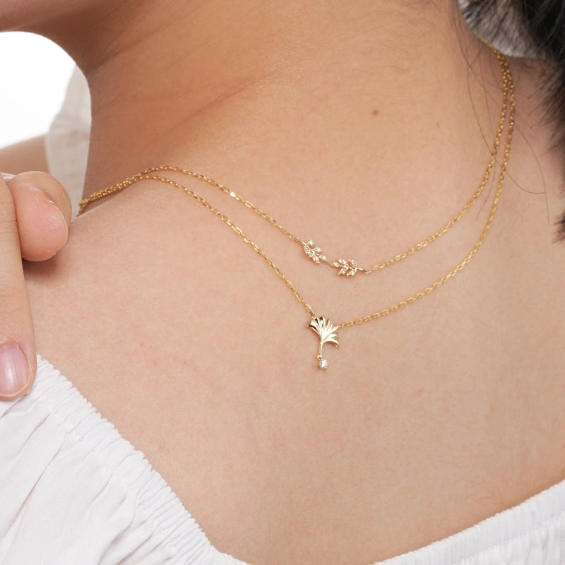 Ginkgo 14K Solid Gold Diamond Necklace - YE-UX
