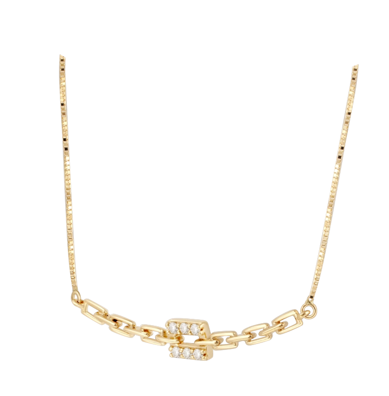 Charlie 14K Solid Gold Rectangled Chain Diamond Necklace - YE-UX
