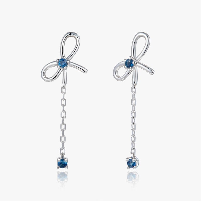 Blue Sapphire 14K Solid Gold Bowknot Earring Charm - YE-UX