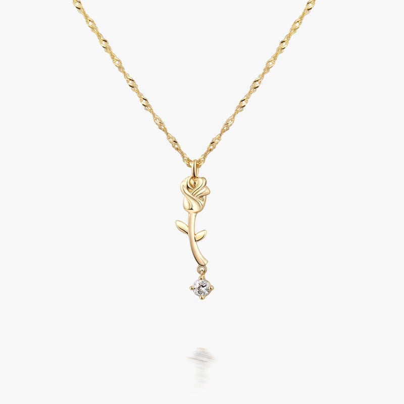 Rose 14K Solid Gold with Diamond Necklace - YE-UX