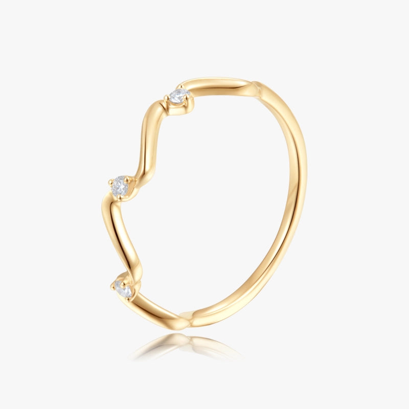 Wrenley 14K Solid Gold Wavy Diamond Ring - YE-UX