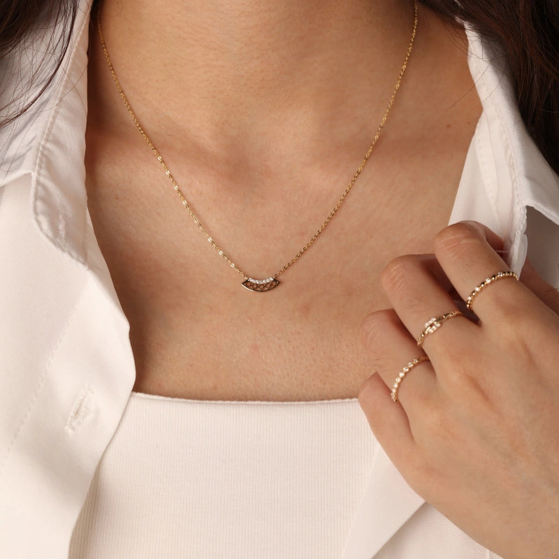 Oriental 14K Solid Gold Diamond Necklace - YE-UX