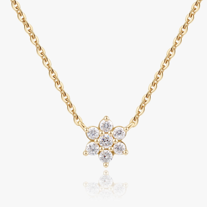 Floral 14K Solid Gold Diamond Necklace - YE-UX