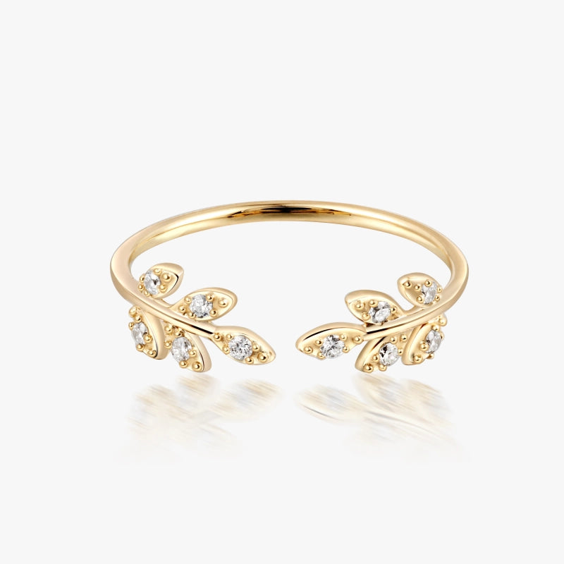 Estella 14K Solid Gold Leaf Open Ring - YE-UX