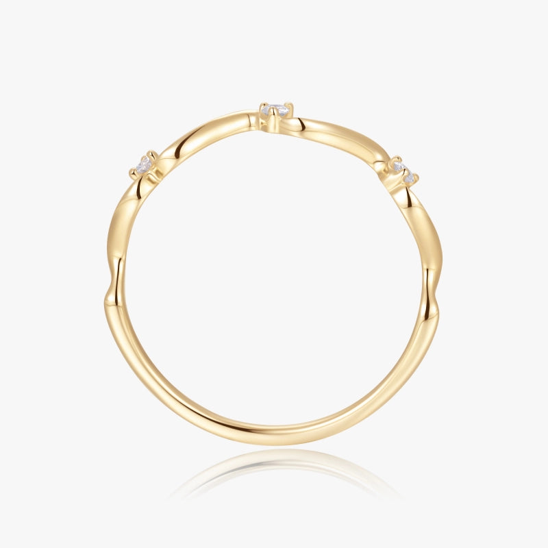Wrenley 14K Solid Gold Wavy Diamond Ring - YE-UX