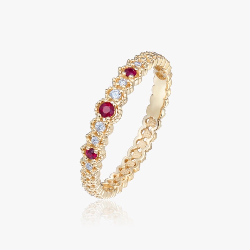 Abigail 14K Solid Gold Ruby Diamond Ring - YE-UX