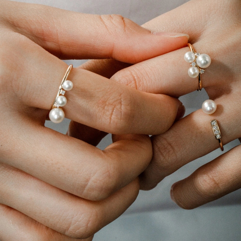 Jazmine 14K Solid Gold Pearl and Diamond Ring - YE-UX