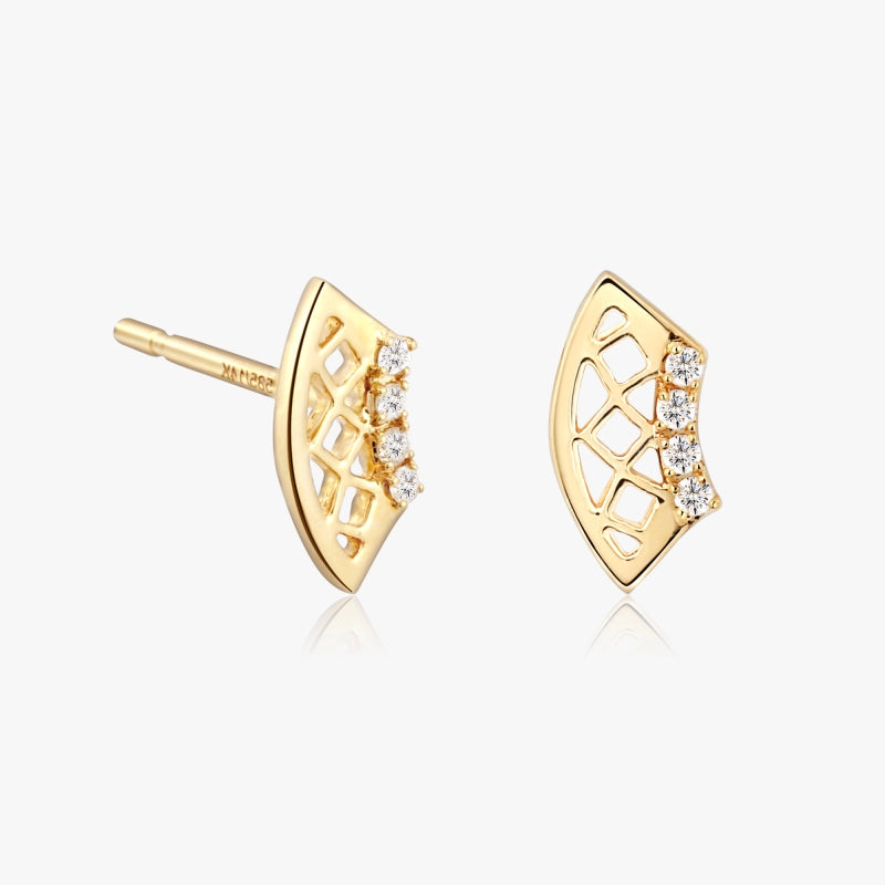 Oriental 14K Solid Gold Diamond Stud - YE-UX