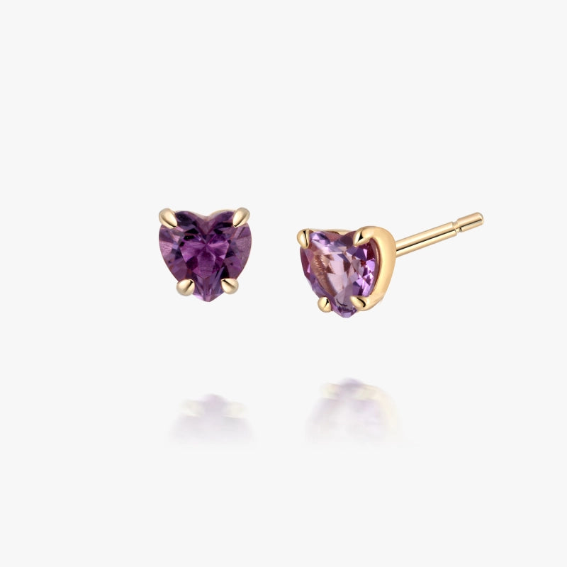 Josephine 14K Solid Gold Amethyst Cœur Stud - YE-UX
