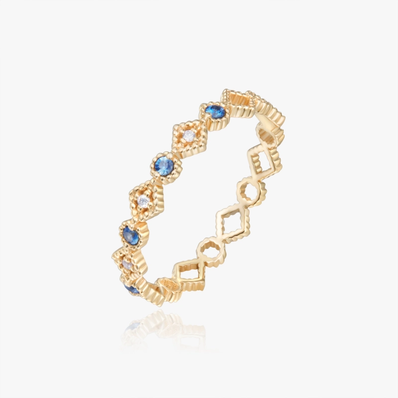 Reine 14K Solid Gold Sapphire Diamond Ring - YE-UX