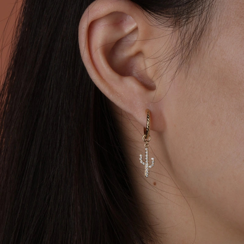 Cactus 14K Solid Gold Diamond Earring Charm - YE-UX