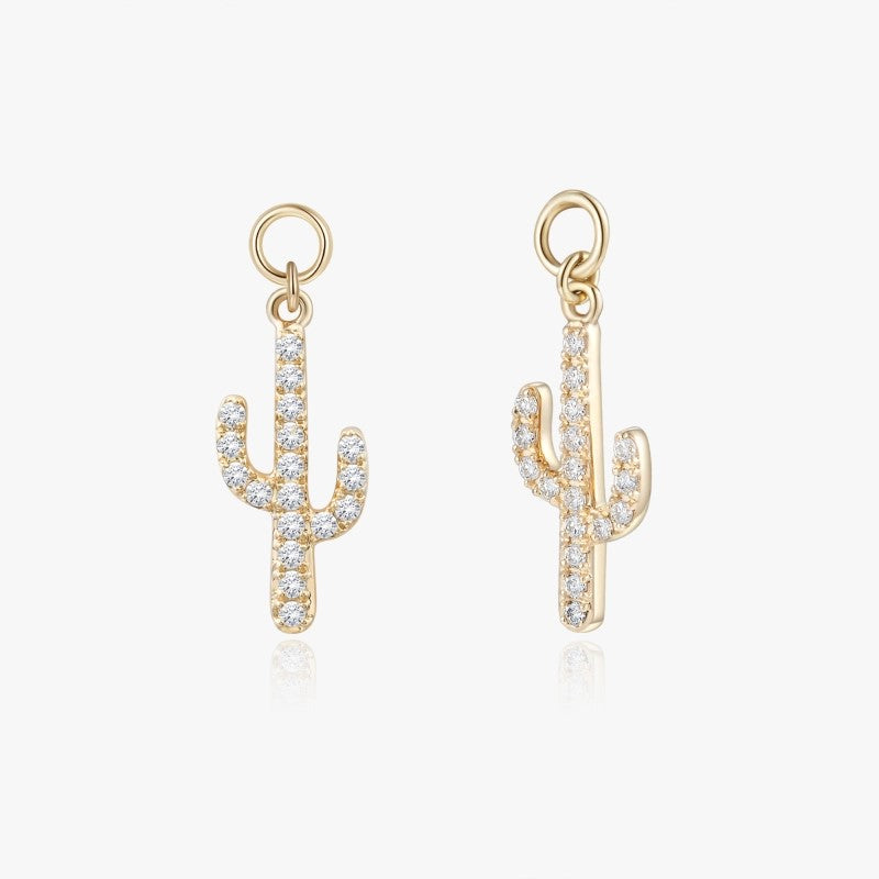 Cactus 14K Solid Gold Diamond Earring Charm - YE-UX