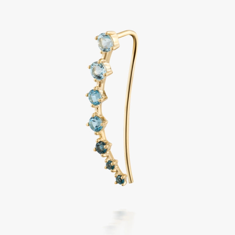 Camille 14K Solid Gold Blue Topaz Single Climber Earring - YE-UX