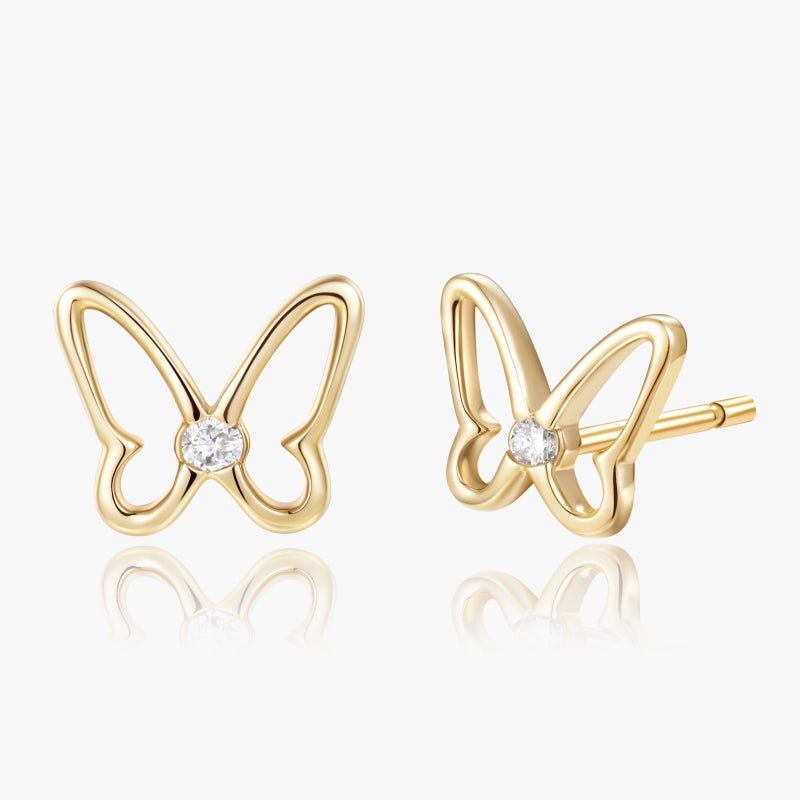 Butterfly 14K Solid Gold Diamond Stud - YE-UX