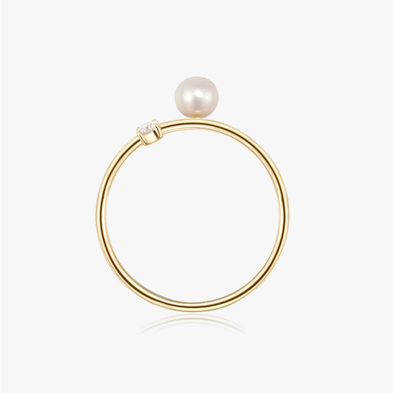 Jenesis 14K Solid Gold Pearl and Diamond Ring - YE-UX