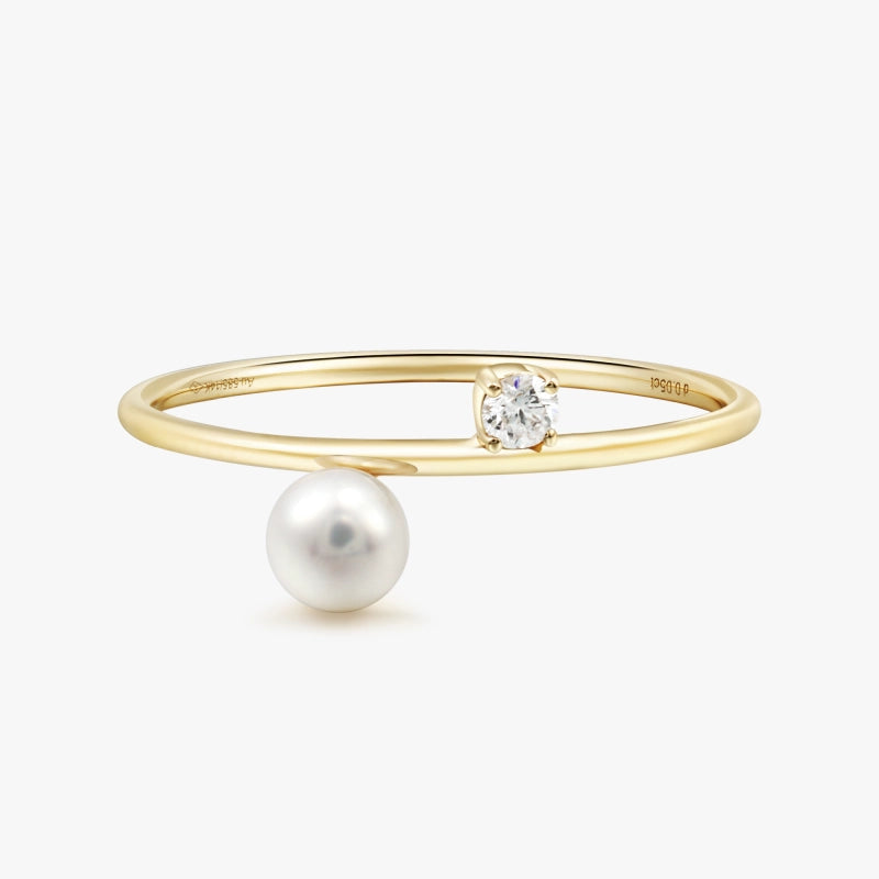 Jenesis 14K Solid Gold Pearl and Diamond Ring - YE-UX
