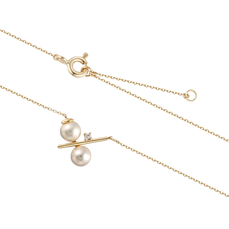 Lydia 14K Solid Gold Double Pearl Diamond Necklace - YE-UX