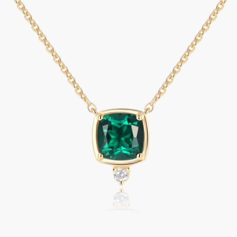 Michelle 14K Solid Gold Created Emerald Diamond Necklace - YE-UX