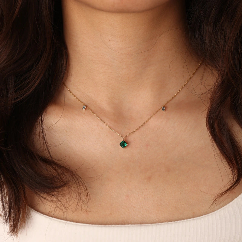 Stevie 14K Solid Gold Created Emerald and Topaz Necklace - YE-UX