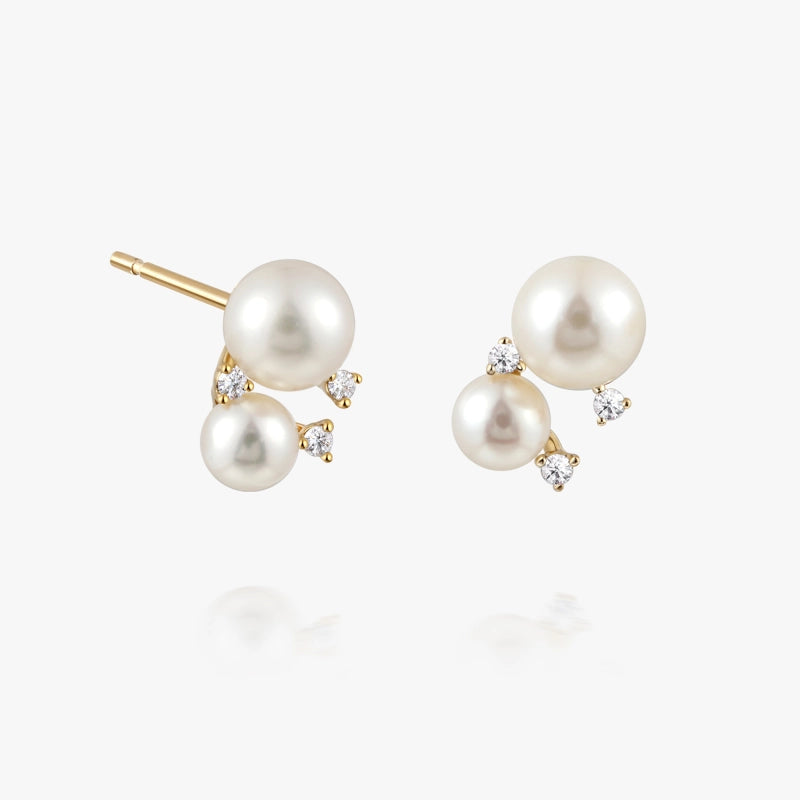 Inès 14K Solid Gold Pearl and Diamond Stud - YE-UX