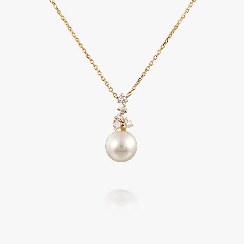 Aubrey 14K Solid Gold Pearl with Diamond Necklace - YE-UX