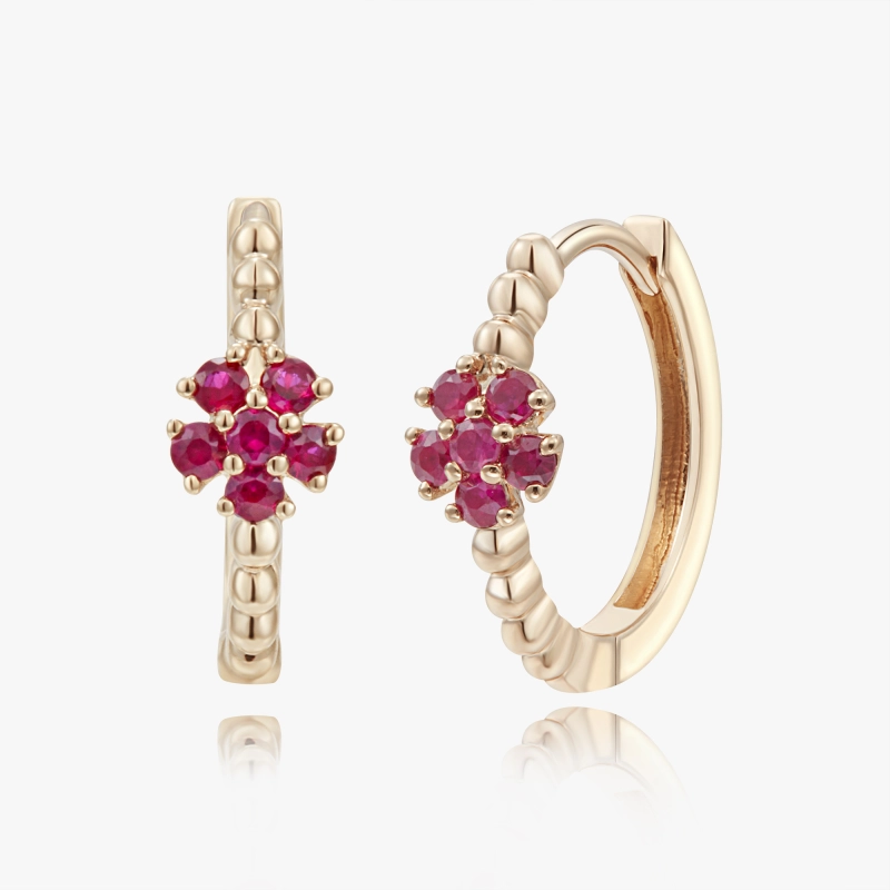 Yvette 14K Solid Gold Ruby Huggie Hoop - YE-UX