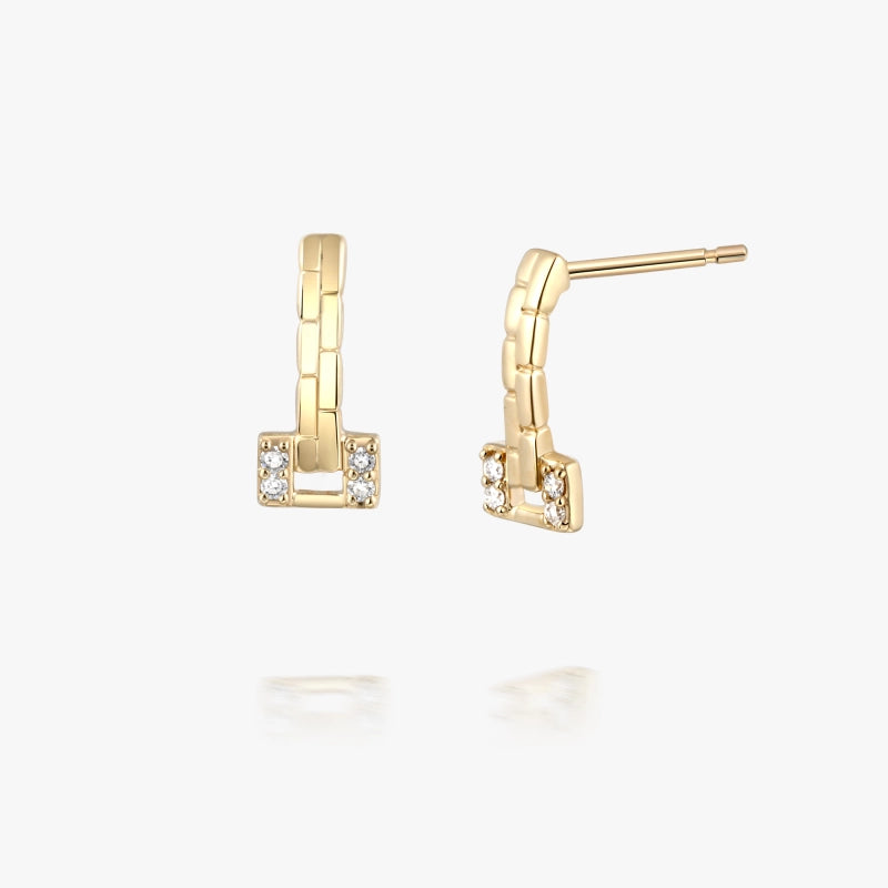 Penelope 14K Solid Gold Rectangular Chain Huggie Earring - YE-UX