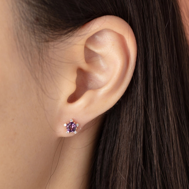 Snowflake 14K Solid Gold Amethyst Stud - YE-UX