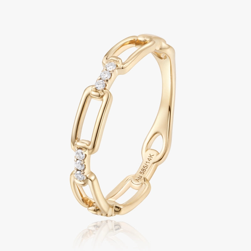 Charlotte 14K Solid Gold Chained Diamond Ring - YE-UX