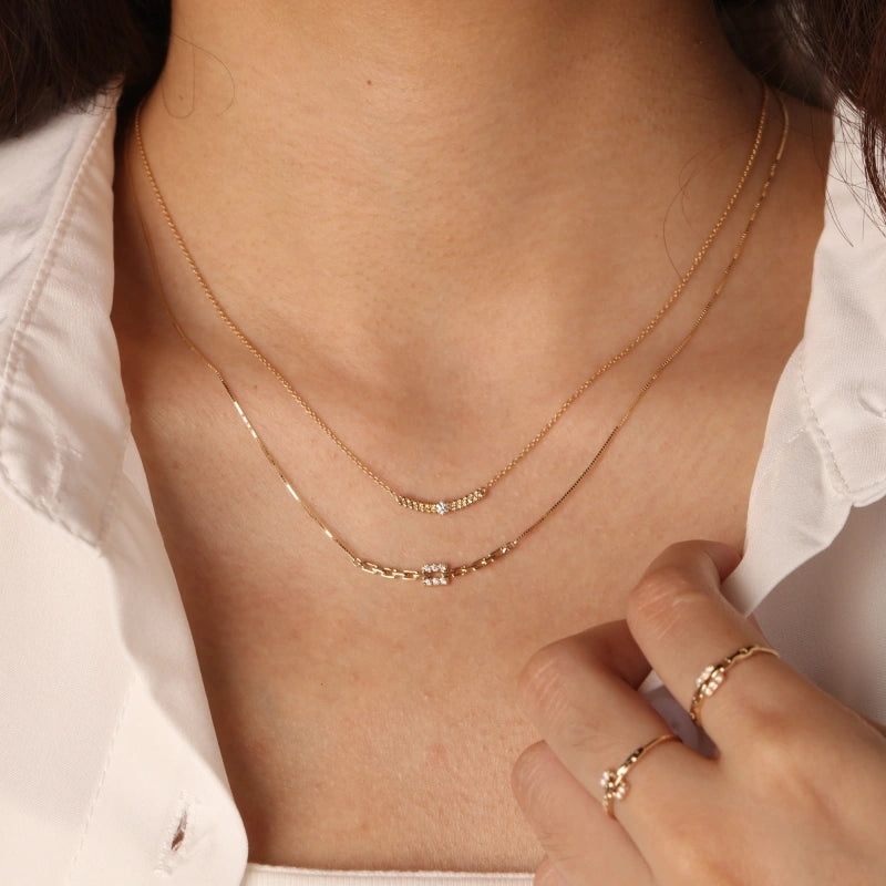Charlie 14K Solid Gold Rectangled Chain Diamond Necklace - YE-UX