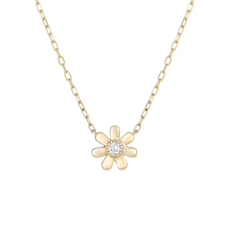 Sunflower 14K Solid Gold Diamond Necklace - YE-UX