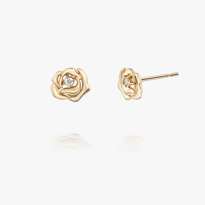 Rose 14k Solid Gold Diamond Stud - YE-UX