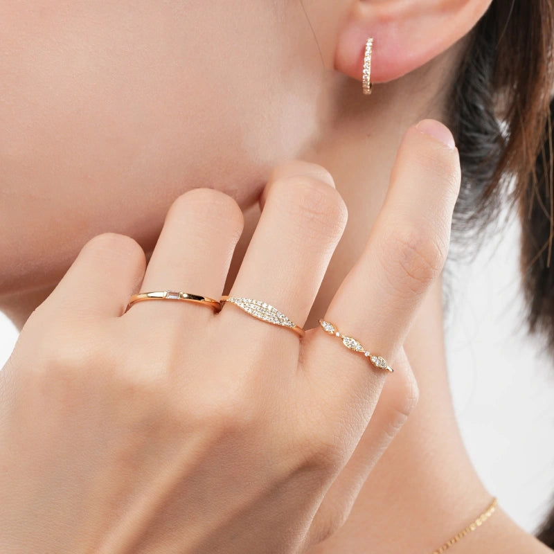 Marleigh 14K Solid Gold Pave Diamond Ring - YE-UX