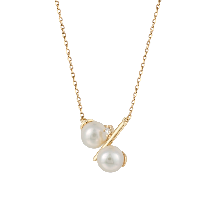 Lydia 14K Solid Gold Double Pearl Diamond Necklace - YE-UX