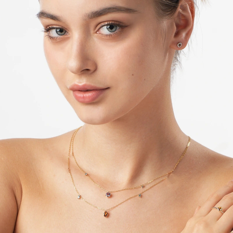 Solana 14K Solid Gold Citrine and Topaz Necklace - YE-UX