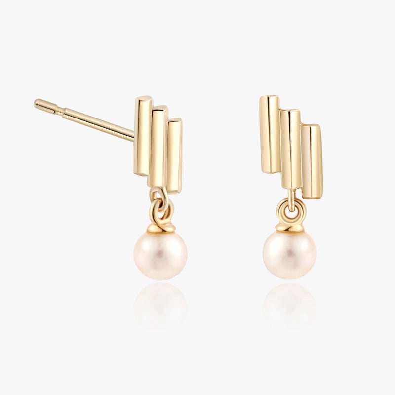 Lily 14K Solid Gold Geometry Pearl Earring - YE-UX