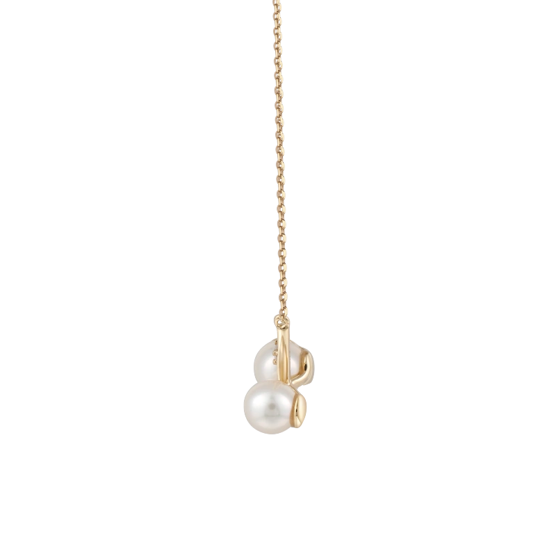 Lydia 14K Solid Gold Double Pearl Diamond Necklace - YE-UX